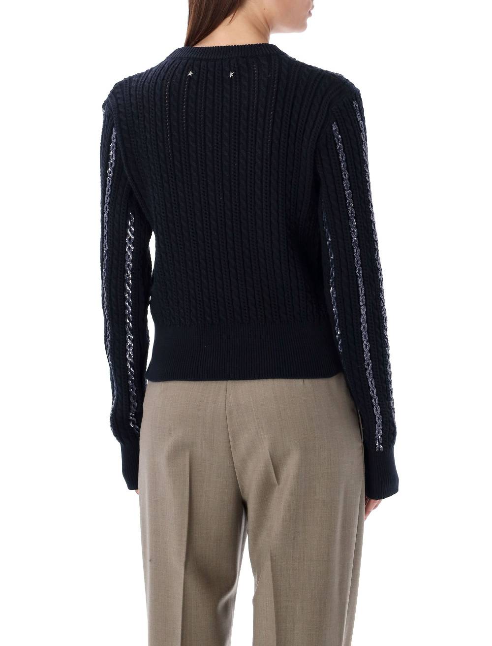 GOLDEN GOOSE  Maglione di Cotone a Trecce con Paillettes Golden Goose - Blu Scuro Italy