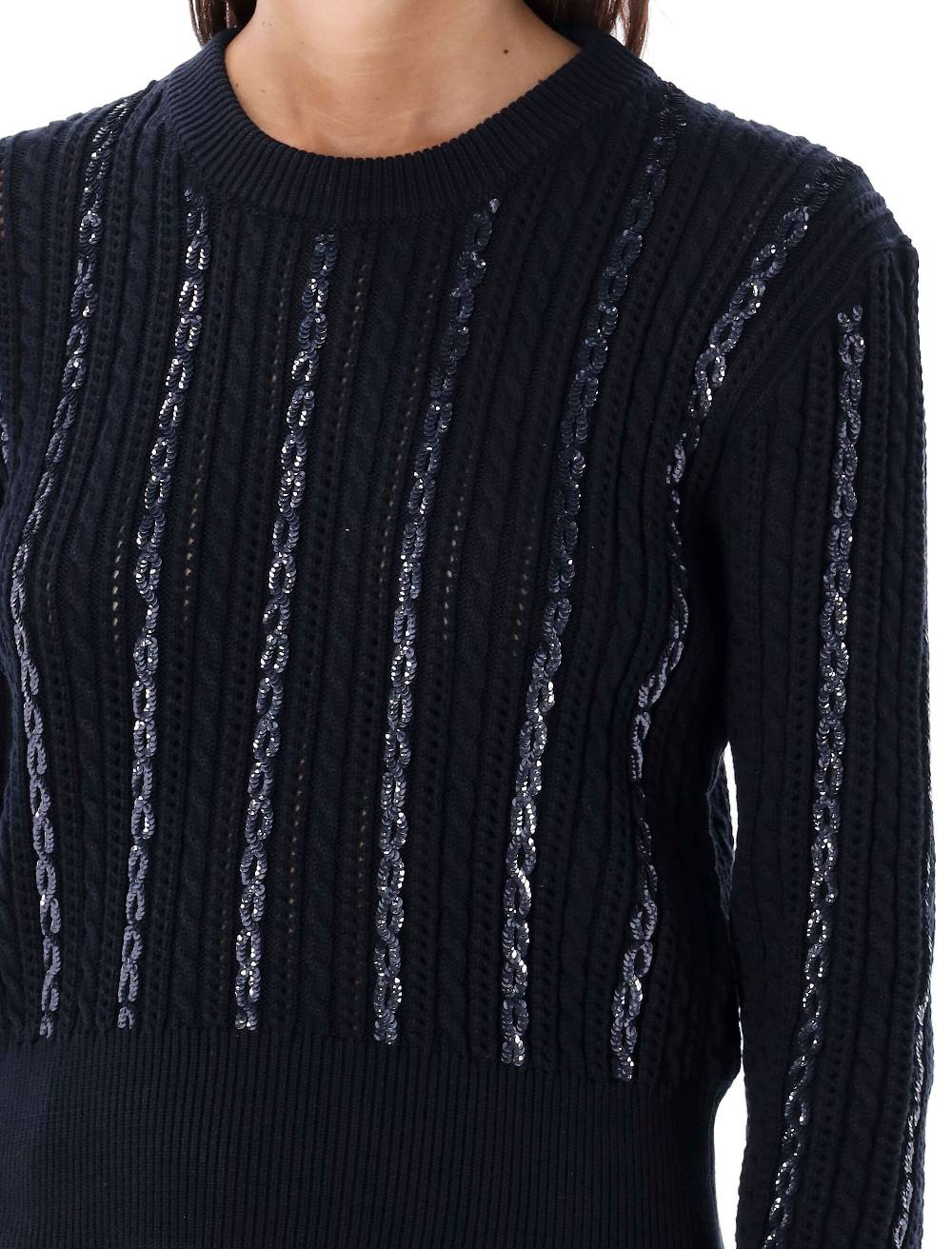 GOLDEN GOOSE  Maglione di Cotone a Trecce con Paillettes Golden Goose - Blu Scuro Italy