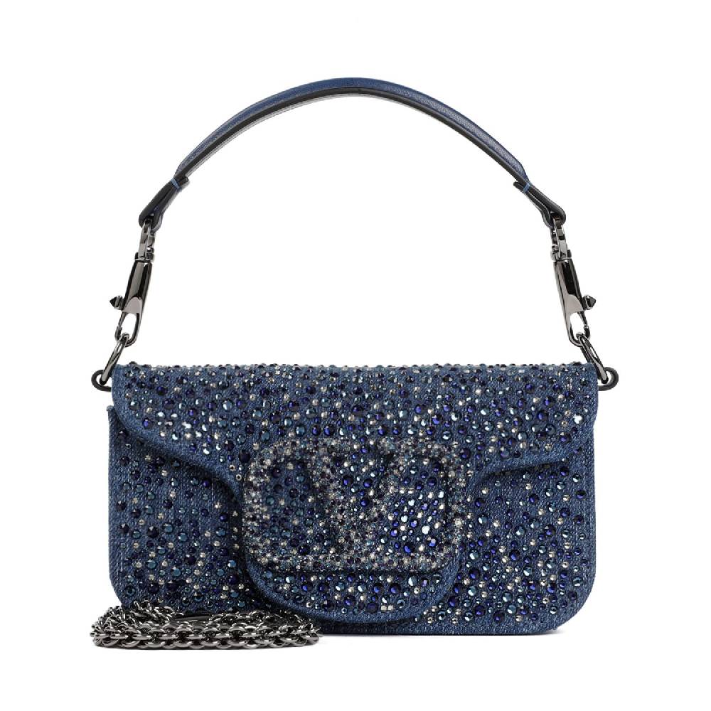 VALENTINO GARAVANI Borsa a Spalla Piccola Blu con Strass di Valentino Garavani