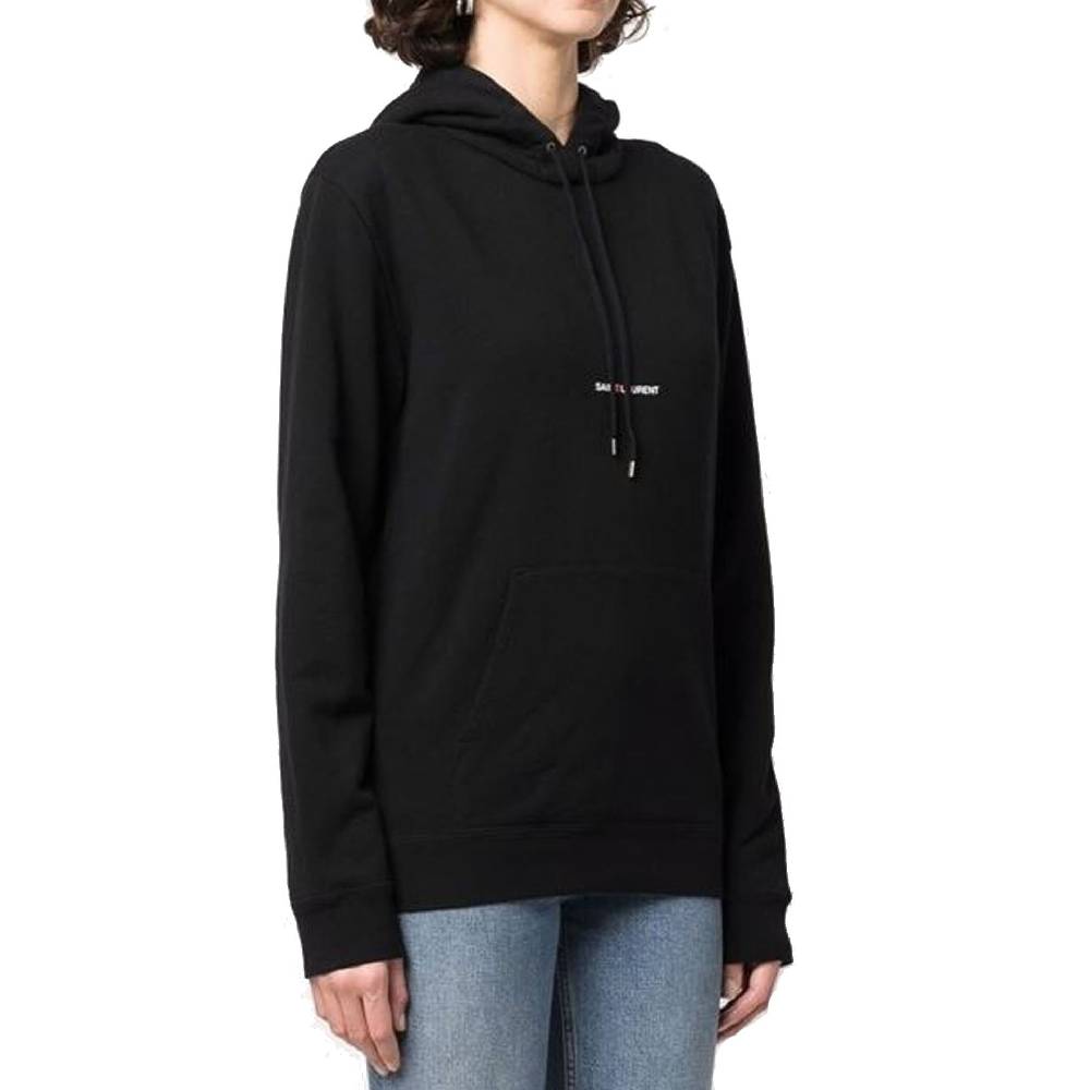 SAINT LAURENT  Felpa con Cappuccio Nera Logo SAINT LAURENT in Cotone per Donna Italia