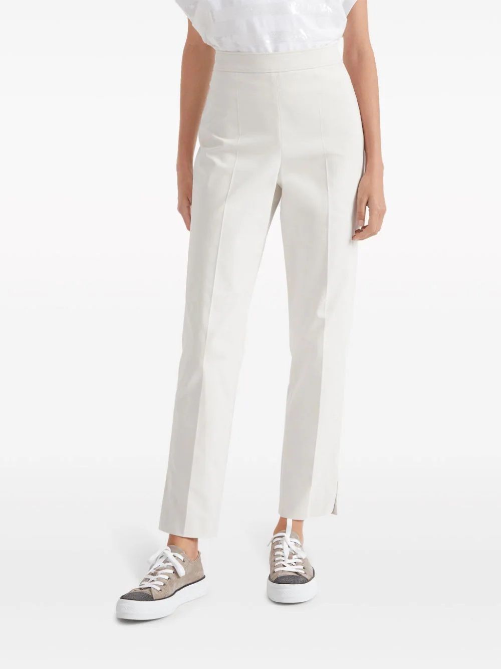 BRUNELLO CUCINELLI  Pantaloni Donna Bianchi in Cotone Elasticizzato Brunello Cucinelli Spedizione Gratuita