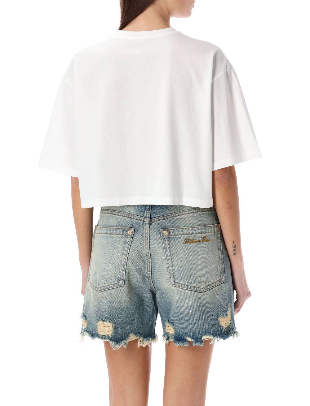 BALMAIN  T-Shirt Corta Balmain con Logo Argento - Cotone Biologico Negozi Online