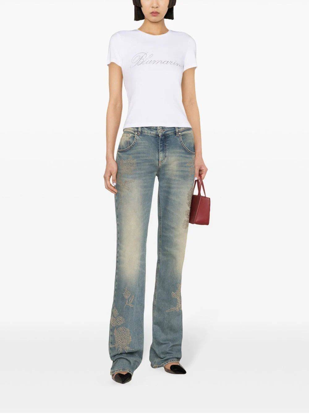 BLUMARINE  T-Shirt da Donna BLUMARINE in Cotone Bianco con Logo Negozio