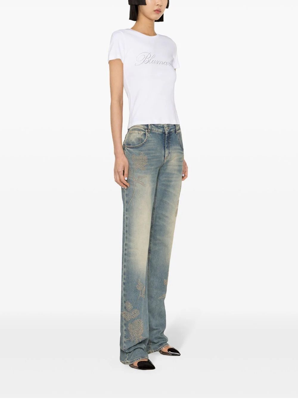 BLUMARINE  T-Shirt da Donna BLUMARINE in Cotone Bianco con Logo Negozio
