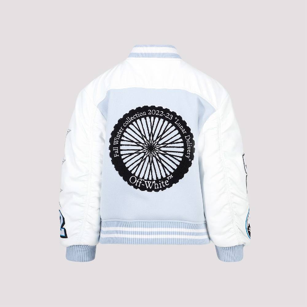 OFF-WHITE  Giacca Varsity in Pelle e Lana Blu Off-White Nuova