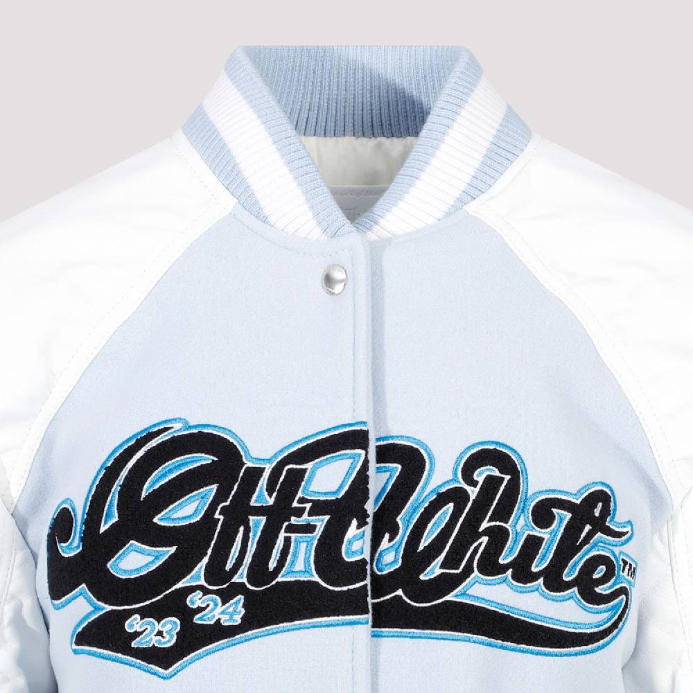 OFF-WHITE  Giacca Varsity in Pelle e Lana Blu Off-White Nuova