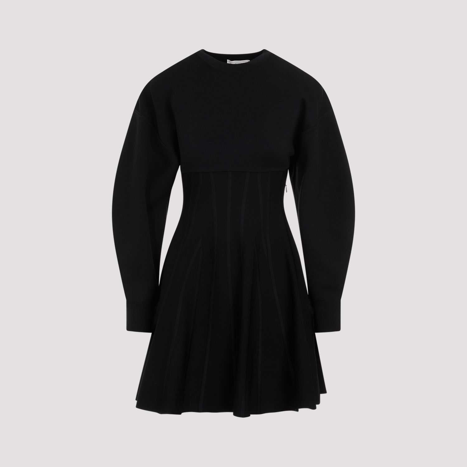 ALEXANDER MCQUEEN  Abito in Misto Lana Nero Alexander McQueen - Gonna a Campana a Righe Offerta speciale della fabbrica