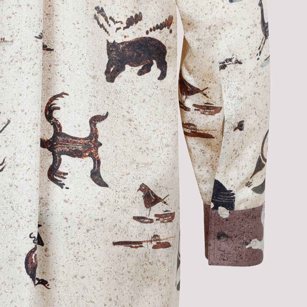 LOEWE  Camicia Oversize da Donna Loewe in Seta Beige con Stampa Animalier Discount Store per i nuovi prodotti
