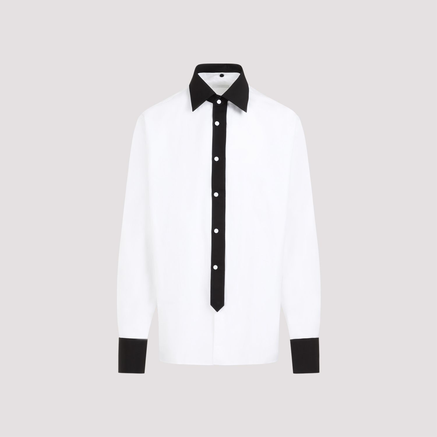 PRADA  Camicia Prada Uomo Cotone Bianco con Colletto a Contrasto Nero Trasporto libero internazionale