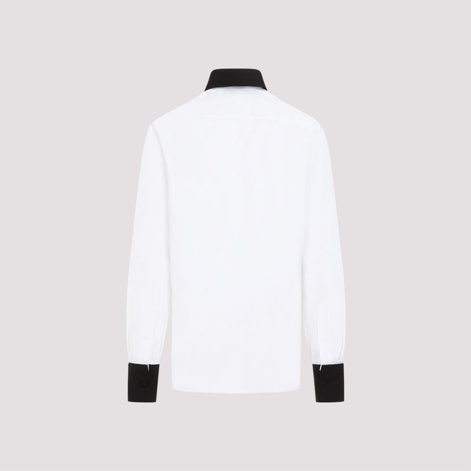 PRADA  Camicia Prada Uomo Cotone Bianco con Colletto a Contrasto Nero Trasporto libero internazionale