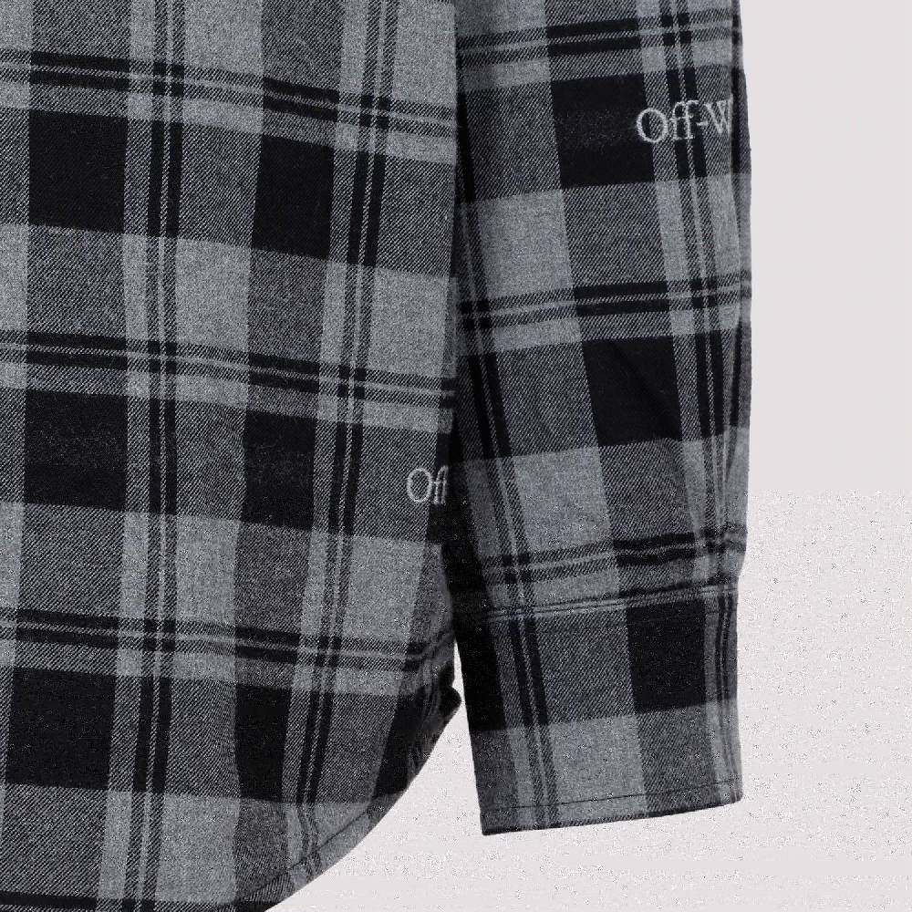 OFF-WHITE  Camicia Overshirt a Quadri in Cotone Grigio da Uomo Off-White 2025