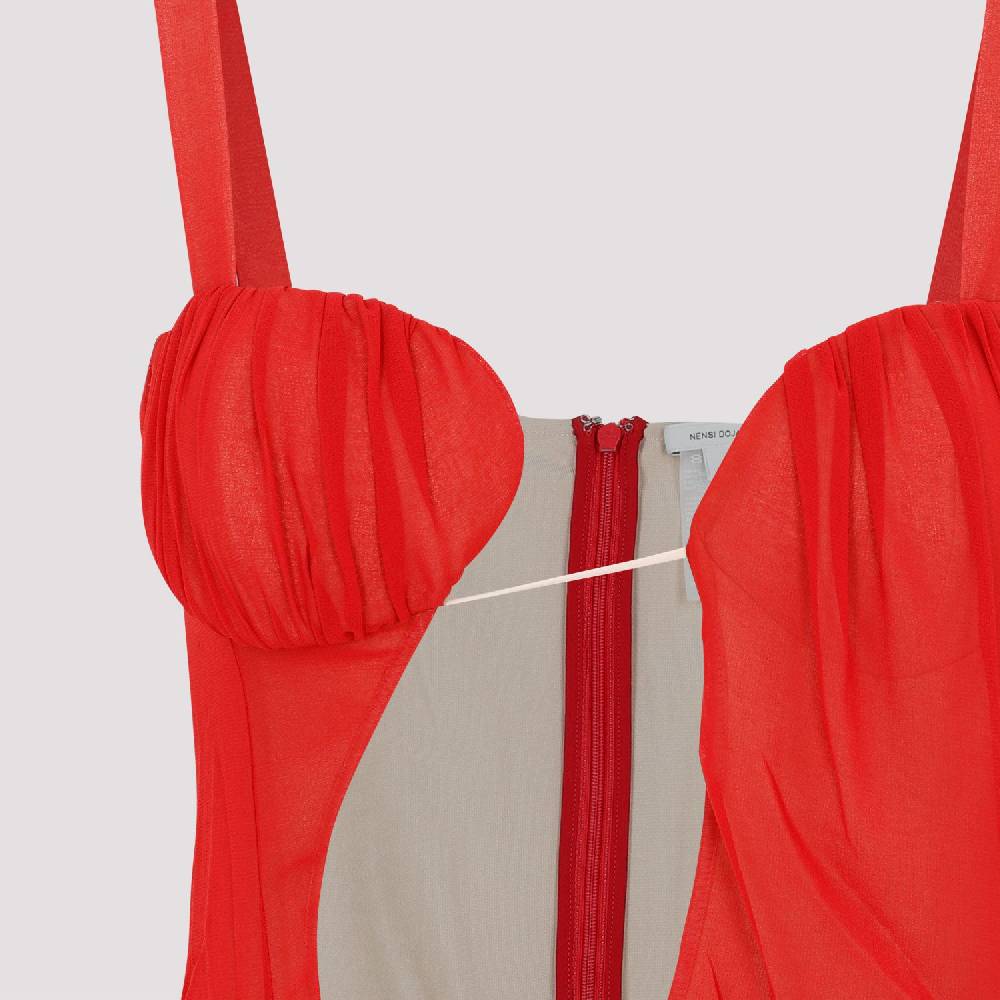 NENSI DOJAKA  Abito Mini Asimmetrico Rosso di Seta Nensi Dojaka Italia