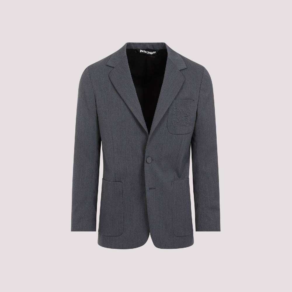 PALM ANGELS  Blazer Monogramma Grigio Chiaro Palm Angels - Uomo Poliestere e Lana In Linea