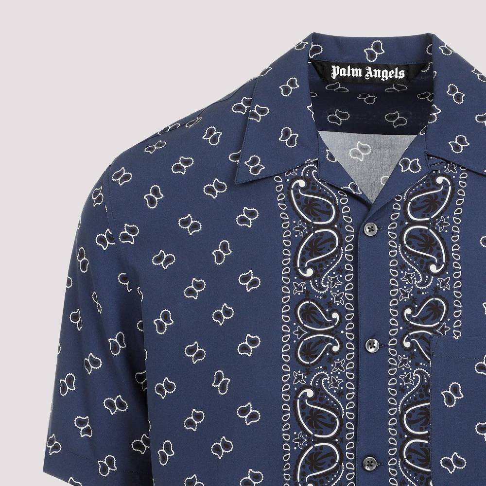 PALM ANGELS  Camicia Bowling Blu Navy Paisley Palm Angels Uomo Promozione