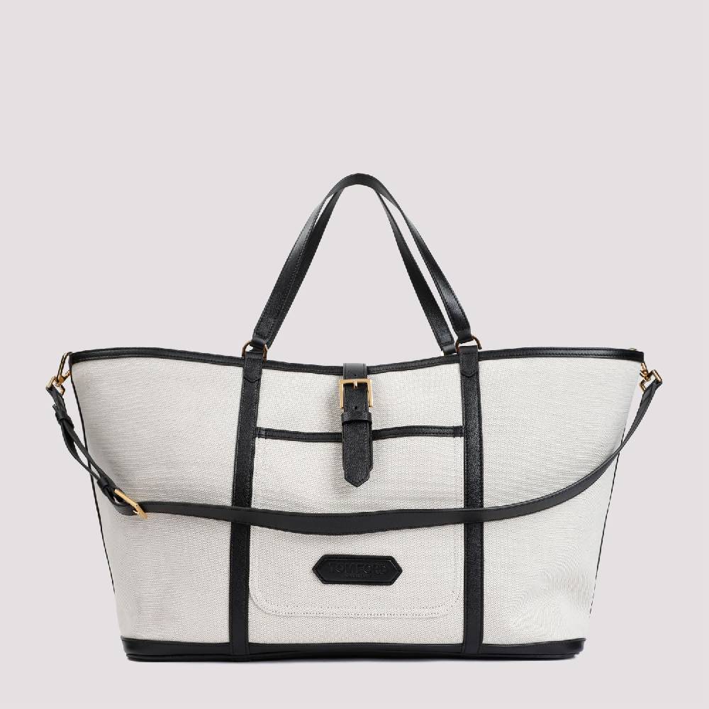 TOM FORD  Borsa Shopper TOM FORD in Cotone e Pelle Nera Negozi Online