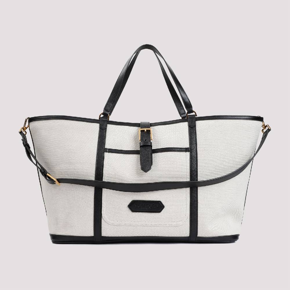 TOM FORD  Borsa Shopper TOM FORD in Cotone e Pelle Nera Negozi Online