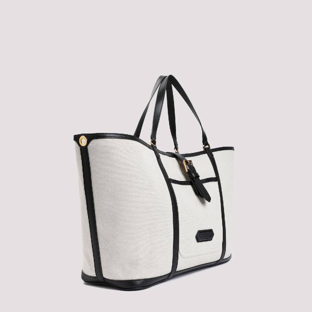 TOM FORD  Borsa Shopper TOM FORD in Cotone e Pelle Nera Negozi Online