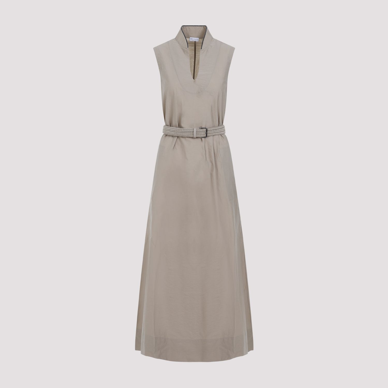 BRUNELLO CUCINELLI  Abito Beige Senza Maniche in Cotone Misto Brunello Cucinelli Consegna Veloce