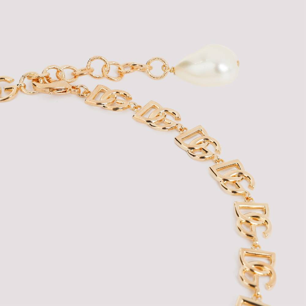 DOLCE & GABBANA  Collana Dolce & Gabbana in Ottone con Logo DG e Perle Decorative Shopping Online
