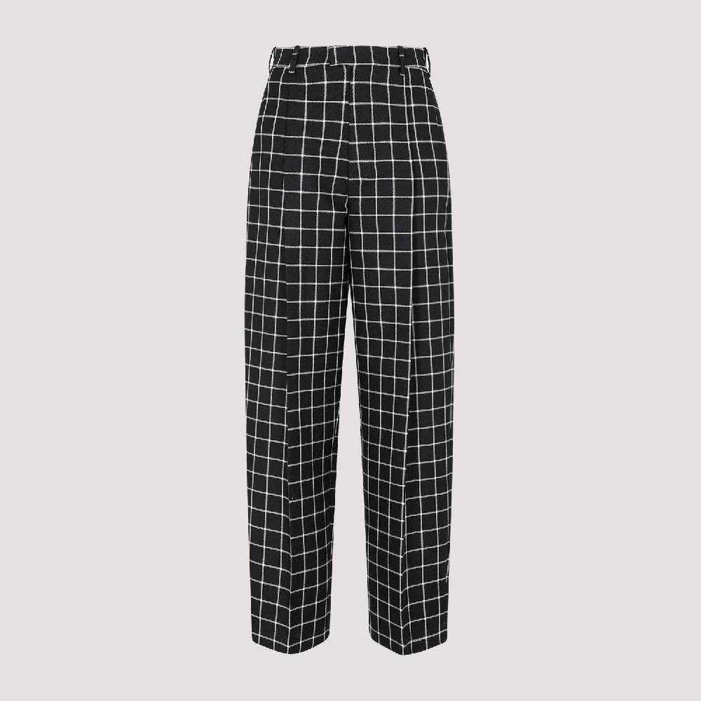 MARNI  Pantaloni Dritti di Lana a Quadri Neri MARNI per Donna Sconto