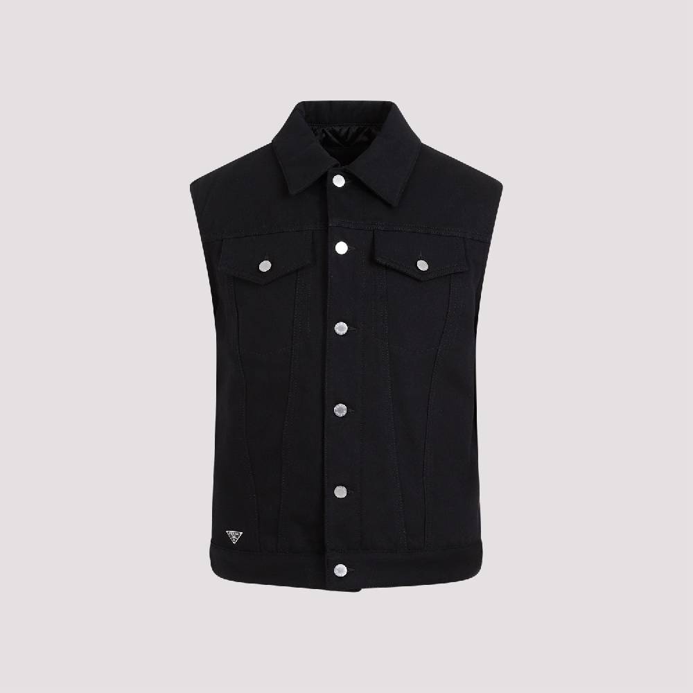 PRADA  Gilet di Jeans Nero in Cotone PRADA - Panciotto Senza Maniche Uomo Vendite Flash