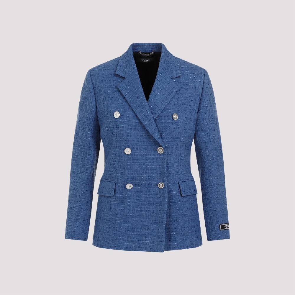 VERSACE  Blazer Tweed Cotone Blu Versace da Donna Negozio