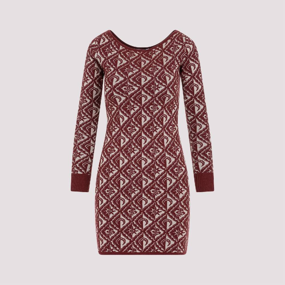 MARINE SERRE  Abito Corto Jacquard Rosso Marine Serre in Lana Nuova
