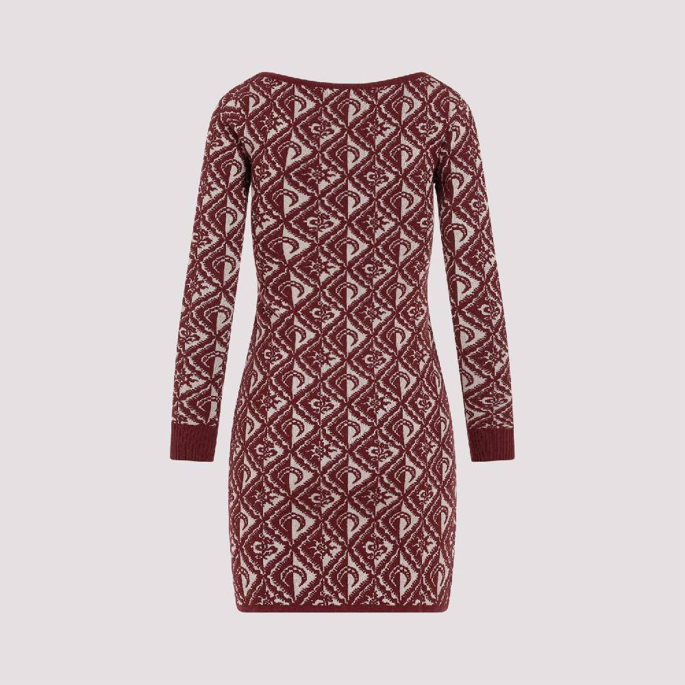 MARINE SERRE  Abito Corto Jacquard Rosso Marine Serre in Lana Nuova