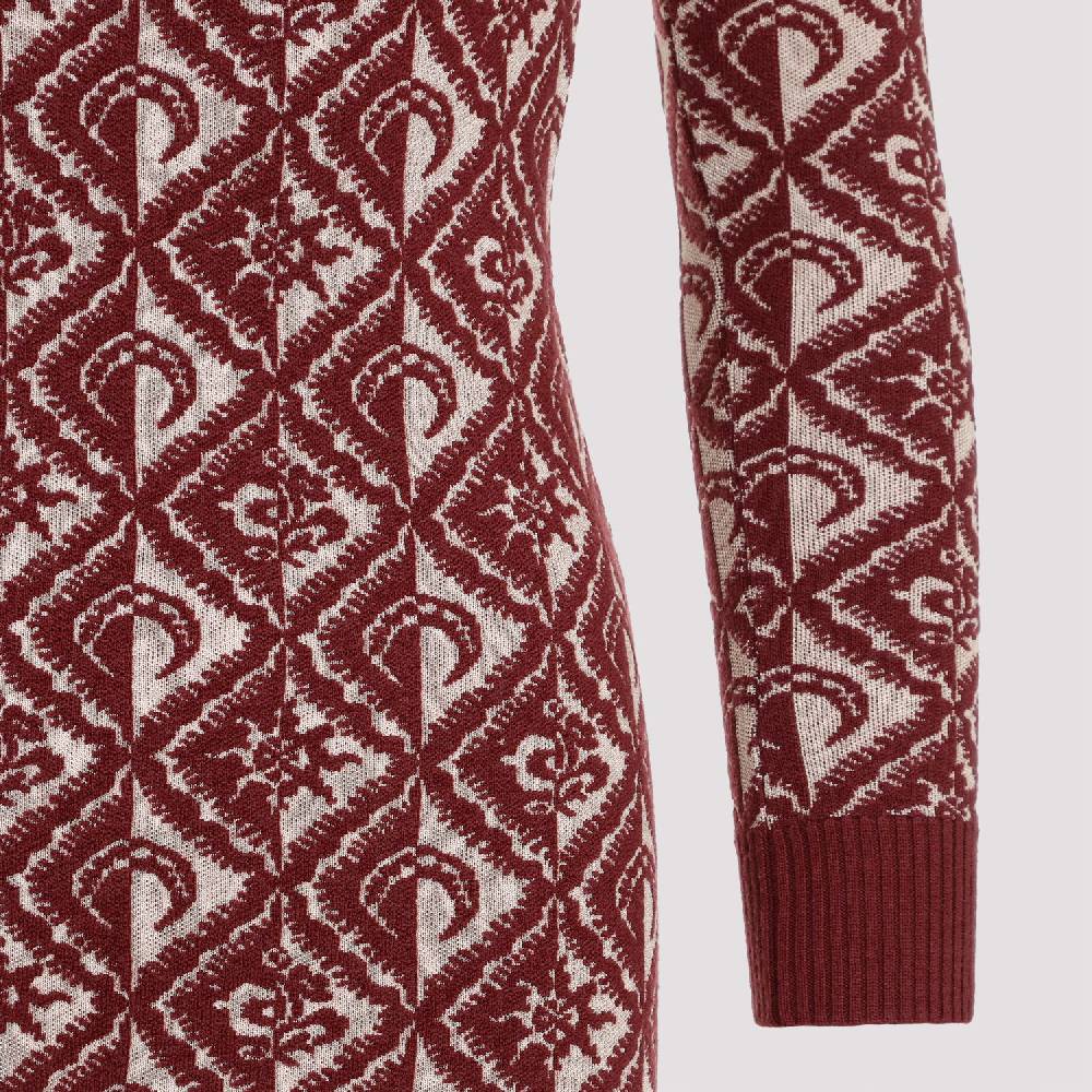 MARINE SERRE  Abito Corto Jacquard Rosso Marine Serre in Lana Nuova