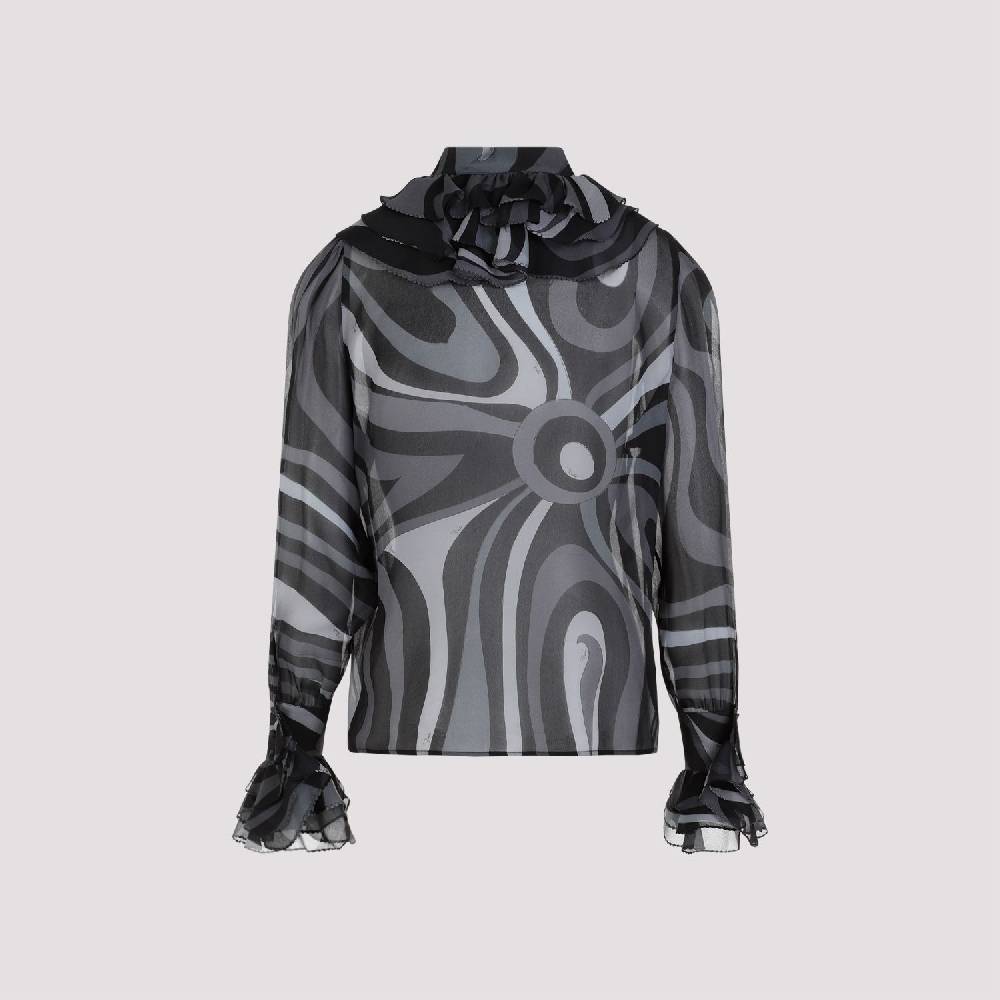 PUCCI  Camicia di Seta Nera Ruches PUCCI - Eleganza Femminile con Fantasia Ondulata Moda