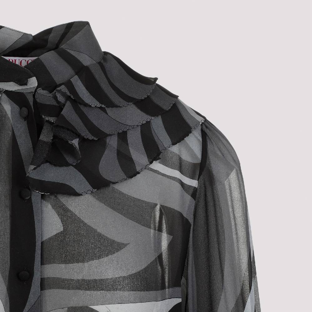 PUCCI  Camicia di Seta Nera Ruches PUCCI - Eleganza Femminile con Fantasia Ondulata Moda