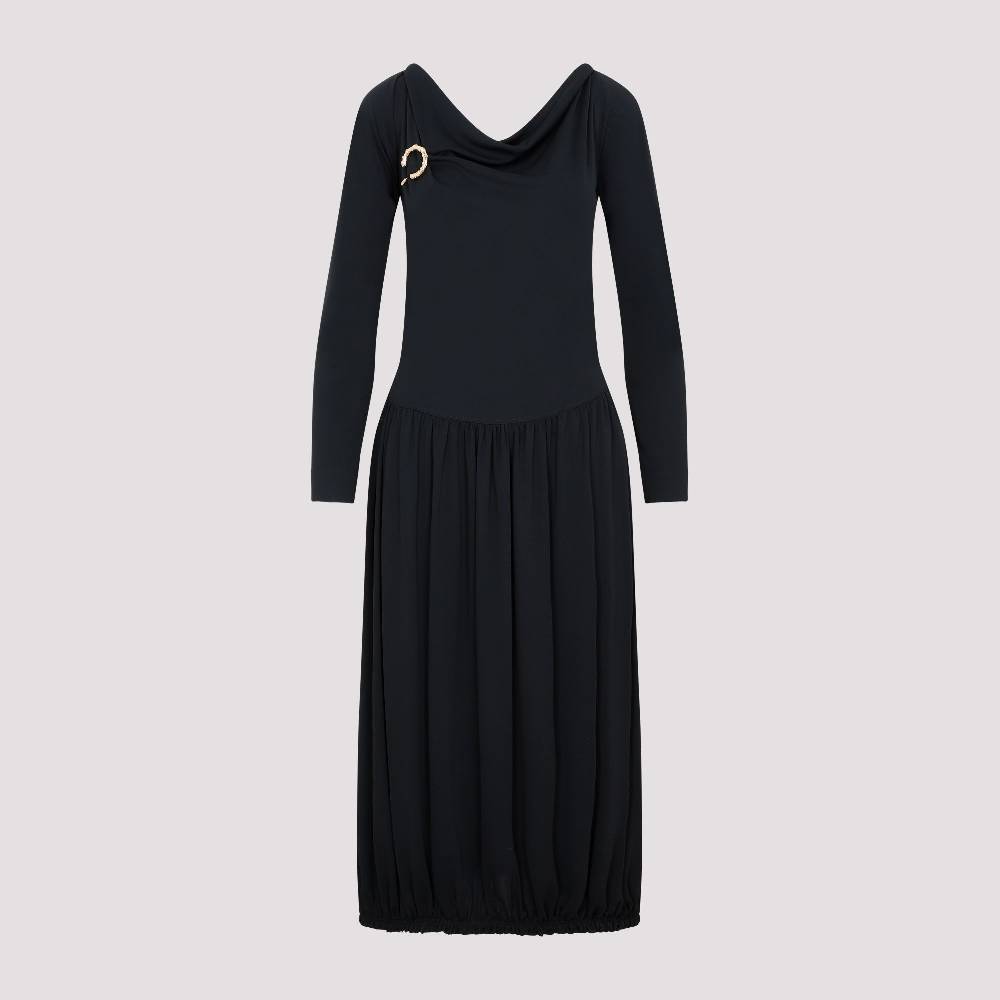 LANVIN  Abito Midi Drappeggiato Nero LANVIN con Spilla Spedizione gratuita