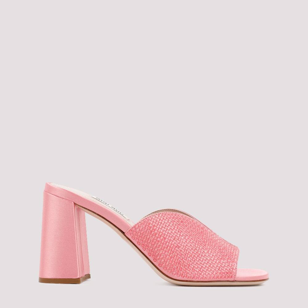 MIU MIU  Sandali MIU MIU in Raso Rosa con Tacco Largo 8,5cm Fornitura limitata