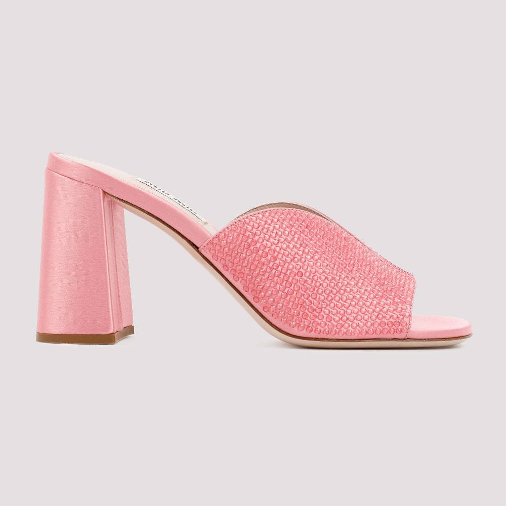MIU MIU  Sandali MIU MIU in Raso Rosa con Tacco Largo 8,5cm Fornitura limitata