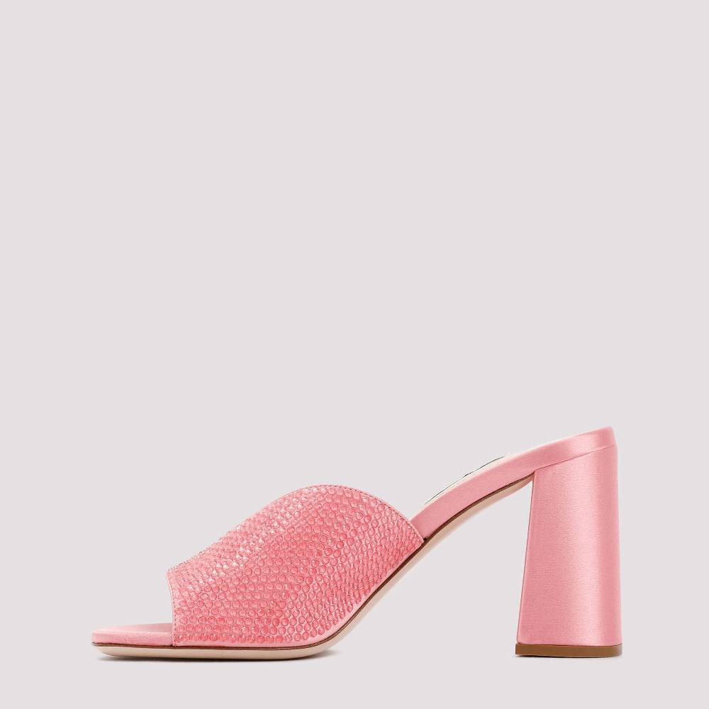 MIU MIU  Sandali MIU MIU in Raso Rosa con Tacco Largo 8,5cm Fornitura limitata