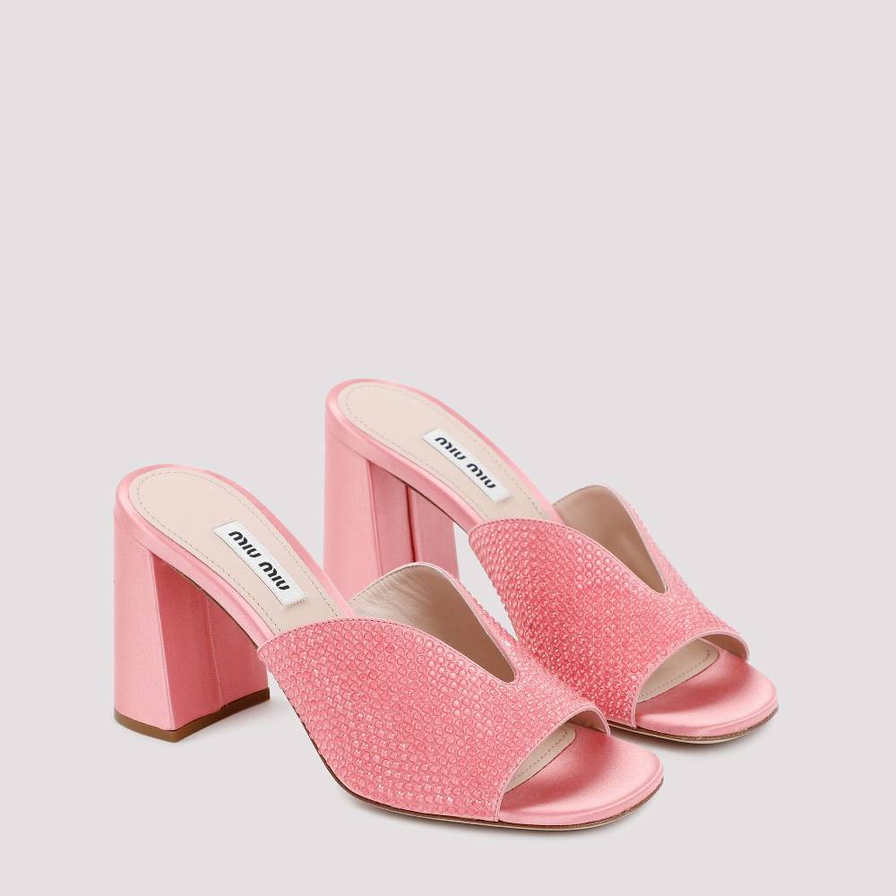 MIU MIU  Sandali MIU MIU in Raso Rosa con Tacco Largo 8,5cm Fornitura limitata