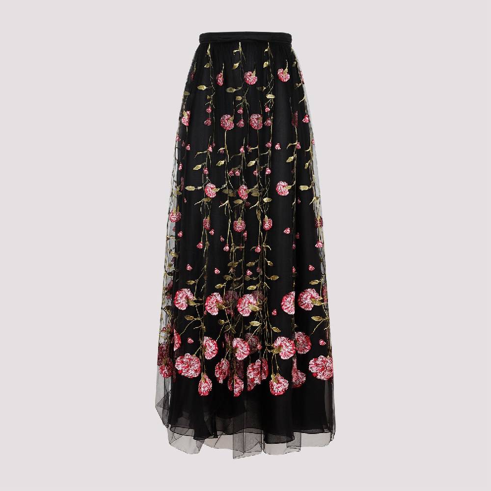 GIAMBATTISTA VALLI  Gonna Midi in Tulle Nero Ricamato con Rose di Giambattista Valli Offerta esclusiva