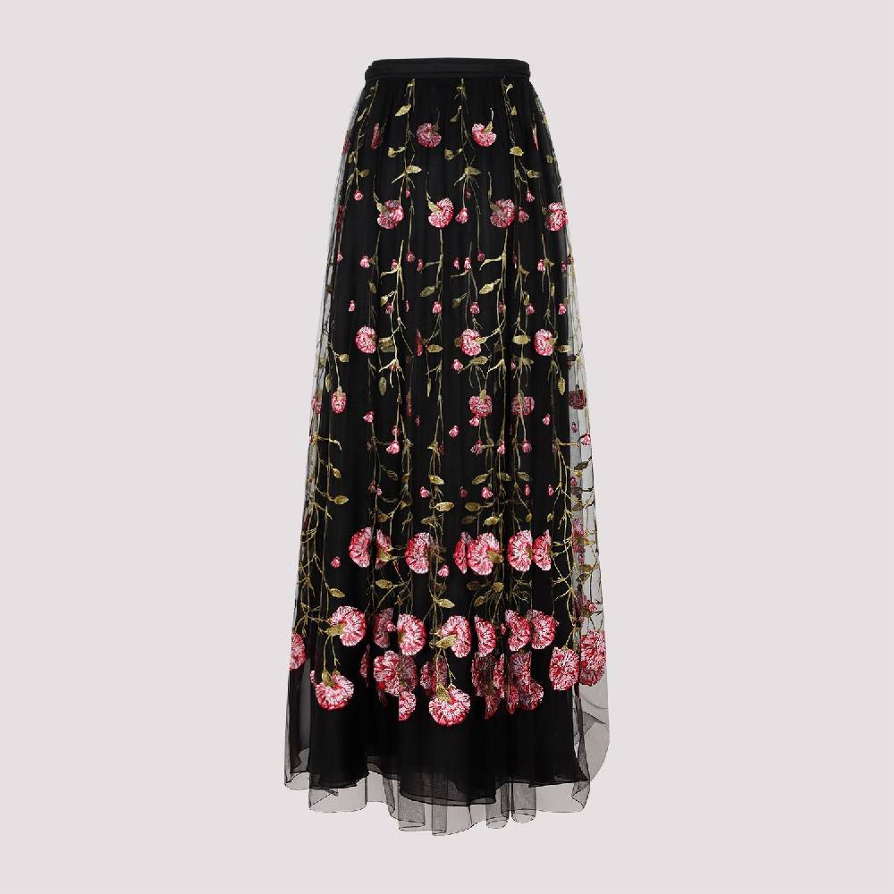 GIAMBATTISTA VALLI  Gonna Midi in Tulle Nero Ricamato con Rose di Giambattista Valli Offerta esclusiva