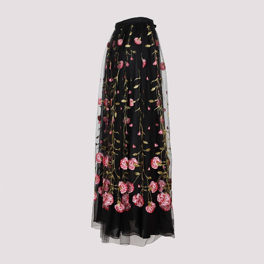 GIAMBATTISTA VALLI  Gonna Midi in Tulle Nero Ricamato con Rose di Giambattista Valli Offerta esclusiva