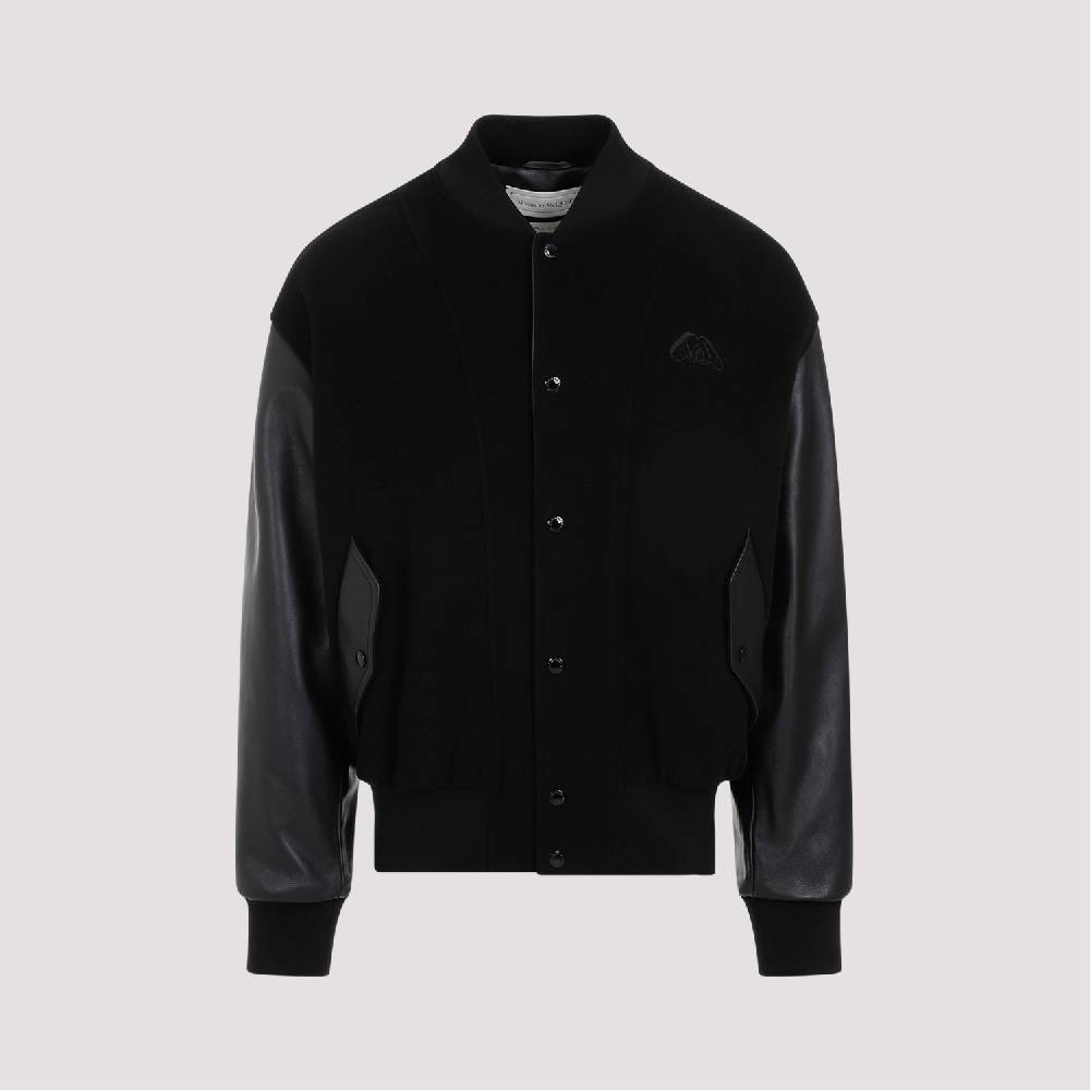ALEXANDER MCQUEEN  Bomber Uomo Alexander McQueen in Cashmere e Pelle Nera Offerta Giorno del Papà
