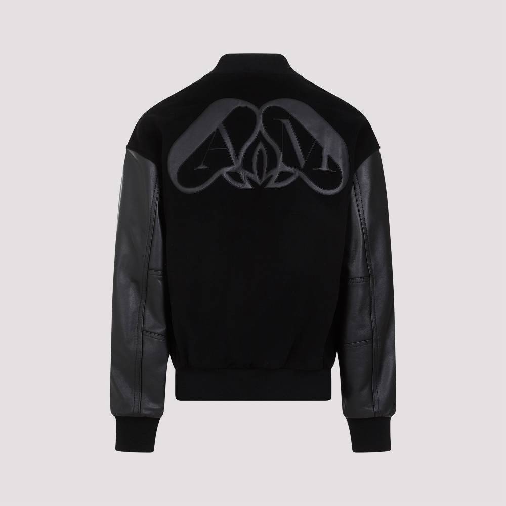 ALEXANDER MCQUEEN  Bomber Uomo Alexander McQueen in Cashmere e Pelle Nera Offerta Giorno del Papà