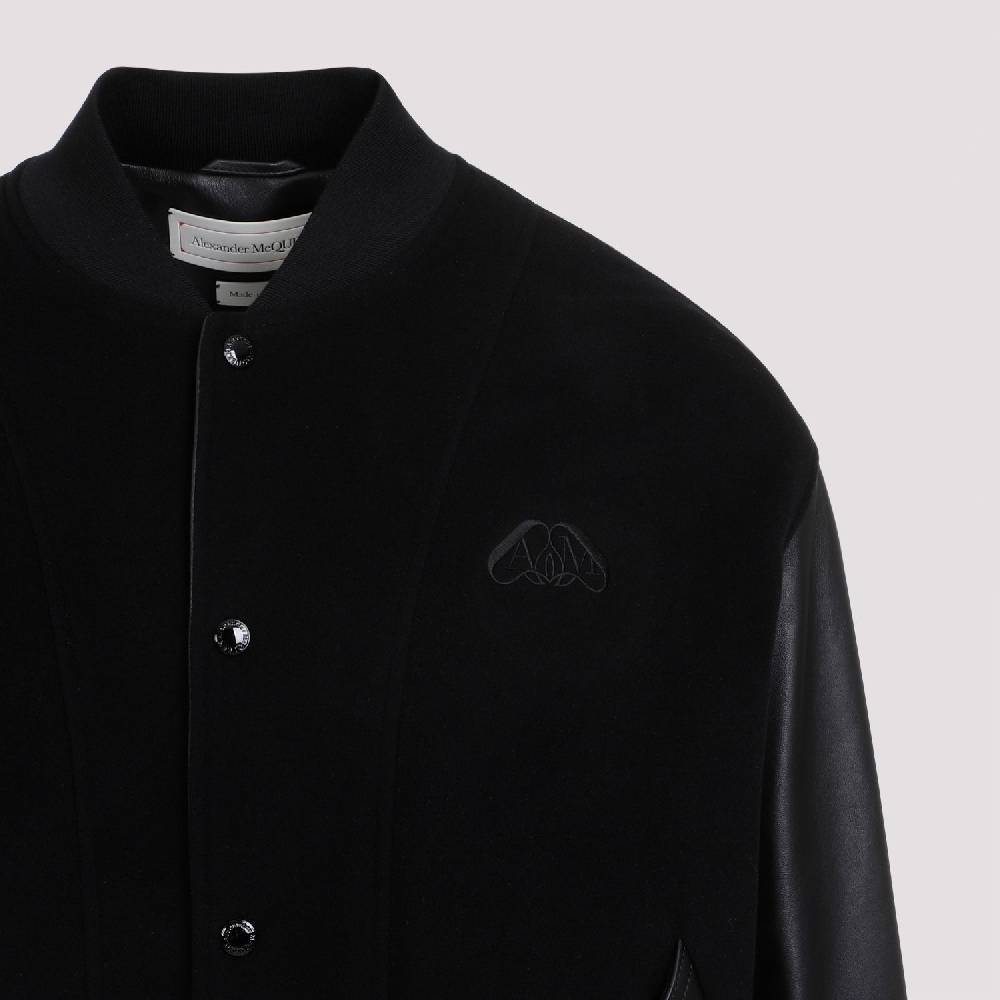 ALEXANDER MCQUEEN  Bomber Uomo Alexander McQueen in Cashmere e Pelle Nera Offerta Giorno del Papà