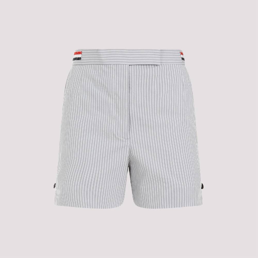 THOM BROWNE  Pantaloncini di Cotone Grigio Thom Browne con Righe Signature Offerta migliore