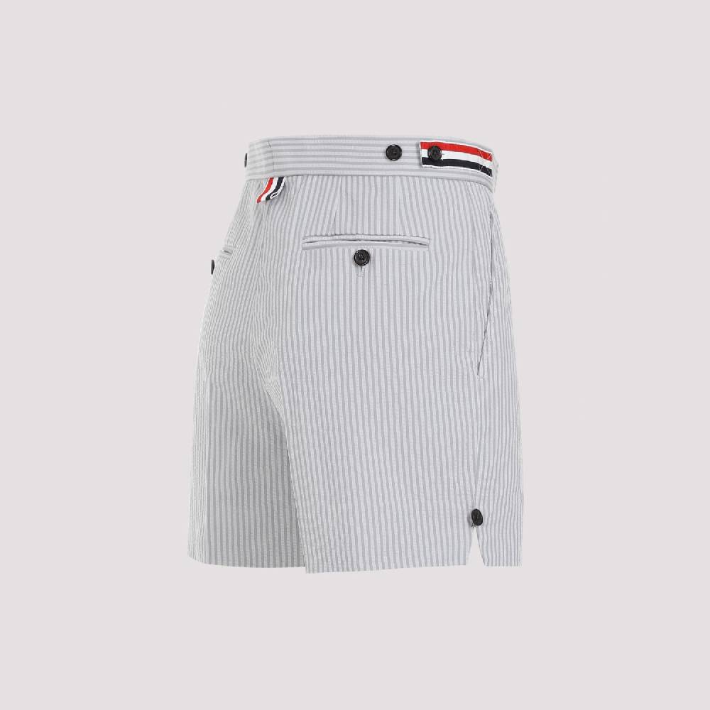 THOM BROWNE  Pantaloncini di Cotone Grigio Thom Browne con Righe Signature Offerta migliore