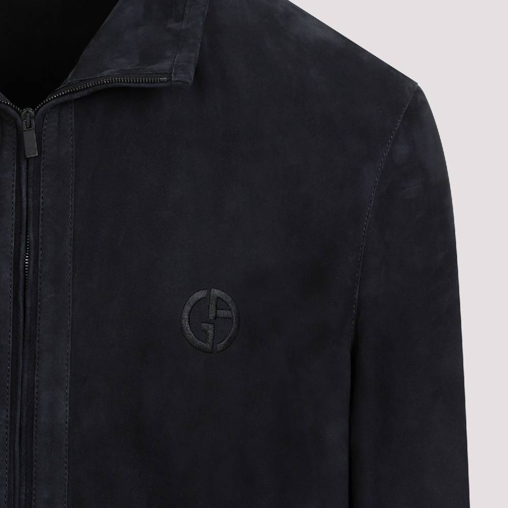 GIORGIO ARMANI  Giubbotto in Pelle Scamosciata Blu Uomo Giorgio Armani Liquidazione