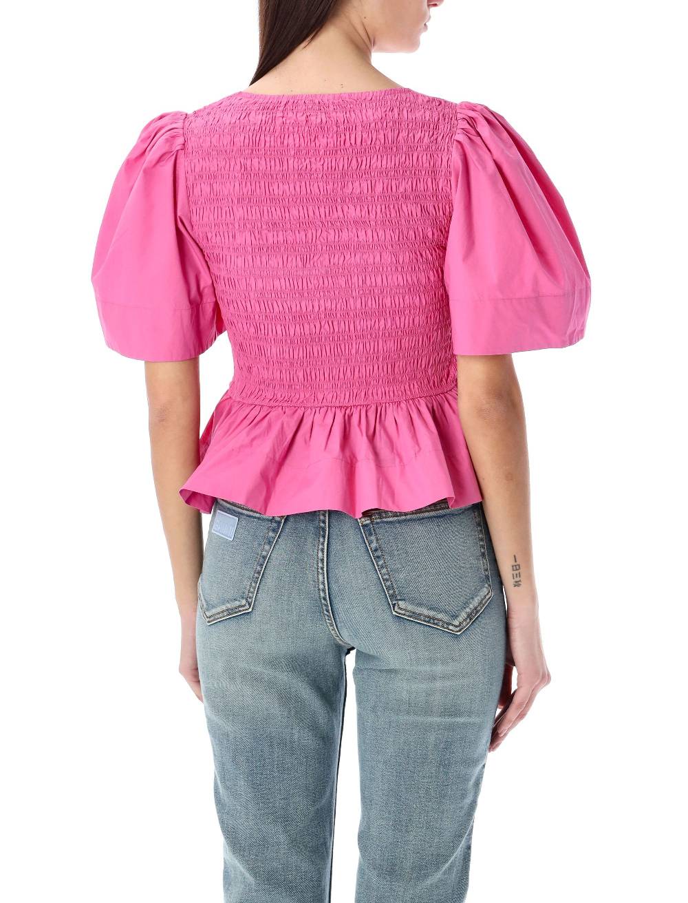 GANNI  Blusa in Cotone con Maniche a Palloncino e Peplo GANNI Prezzo basso