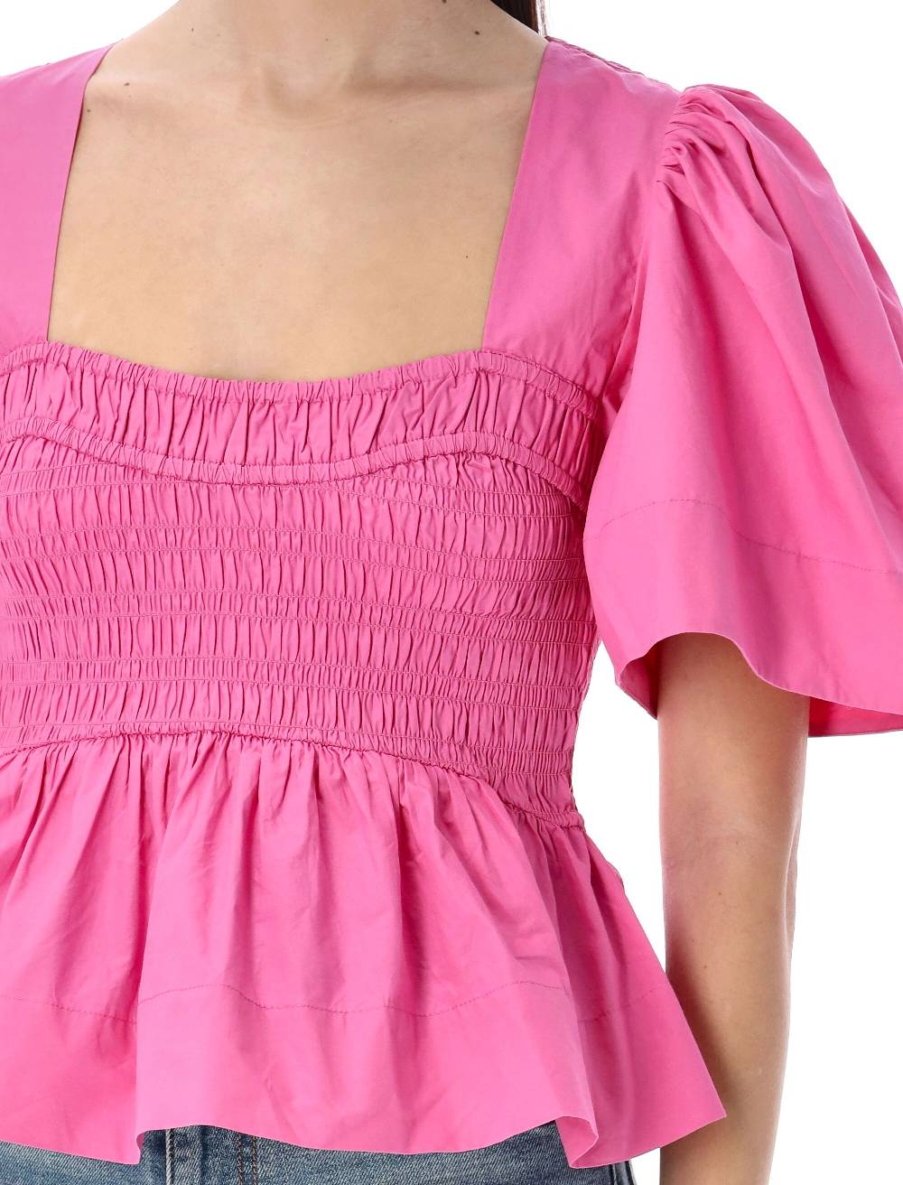 GANNI  Blusa in Cotone con Maniche a Palloncino e Peplo GANNI Prezzo basso