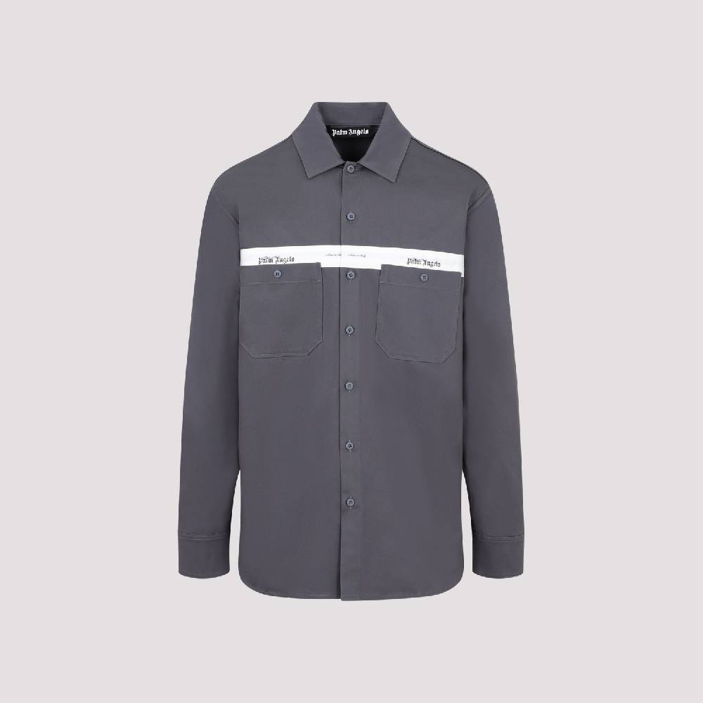 PALM ANGELS  Camicia in Cotone Antracite Palm Angels con Fascia Logo Fino al 50% di sconto