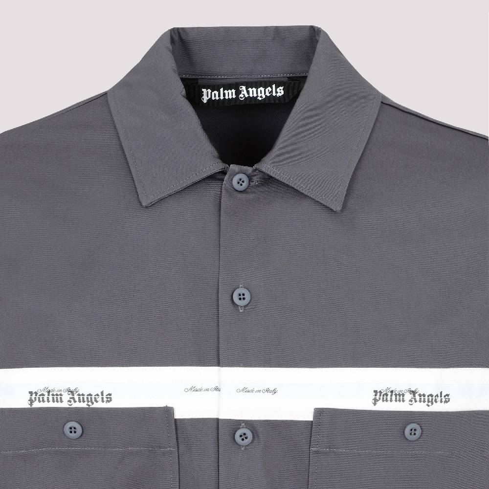 PALM ANGELS  Camicia in Cotone Antracite Palm Angels con Fascia Logo Fino al 50% di sconto