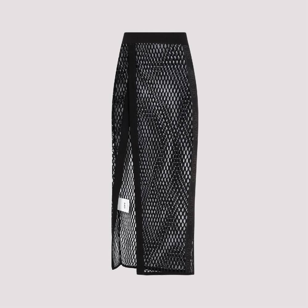 OFF-WHITE  Gonna Midi Nera in Cotone con Logo OFF-WHITE Fino al 65% di sconto